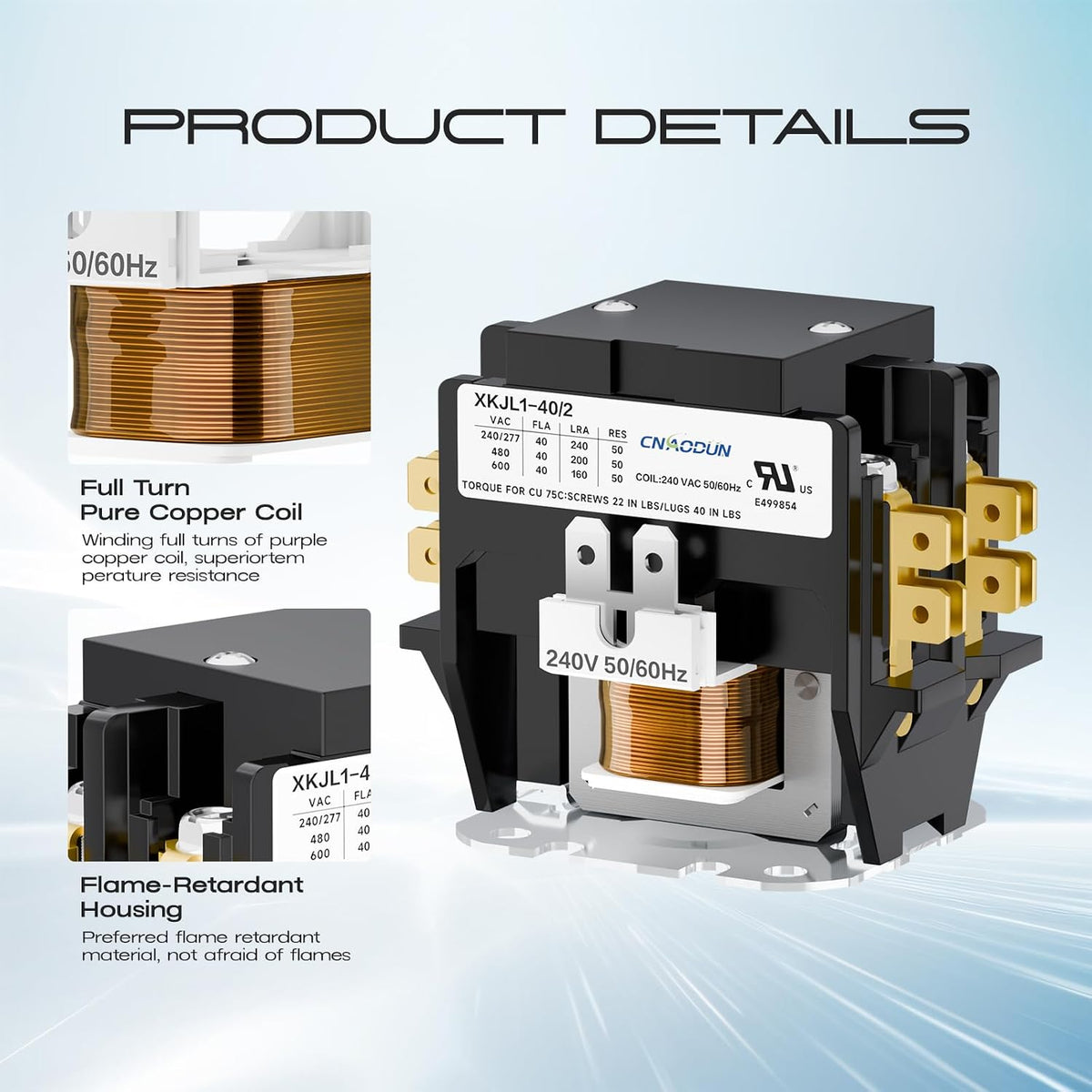 CNAODUN HVAC Contactor Air Conditioner Contactor 2 Pole 40 Amp 240V Coil Compatible with Condenser,Compressor,Air Conditioner,Refrigeration Systems,Heat Pump