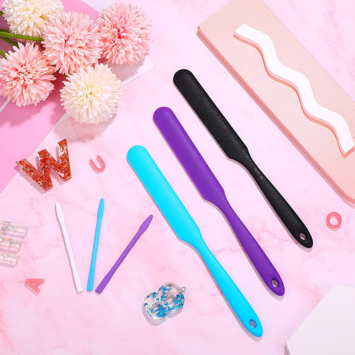 12 Pcs Silicone Stir Sticks Kit, Silicone Epoxy Brushes, Stir Tool Sticks, Mixing Spoon, Scraper DIY Crafts Tools for