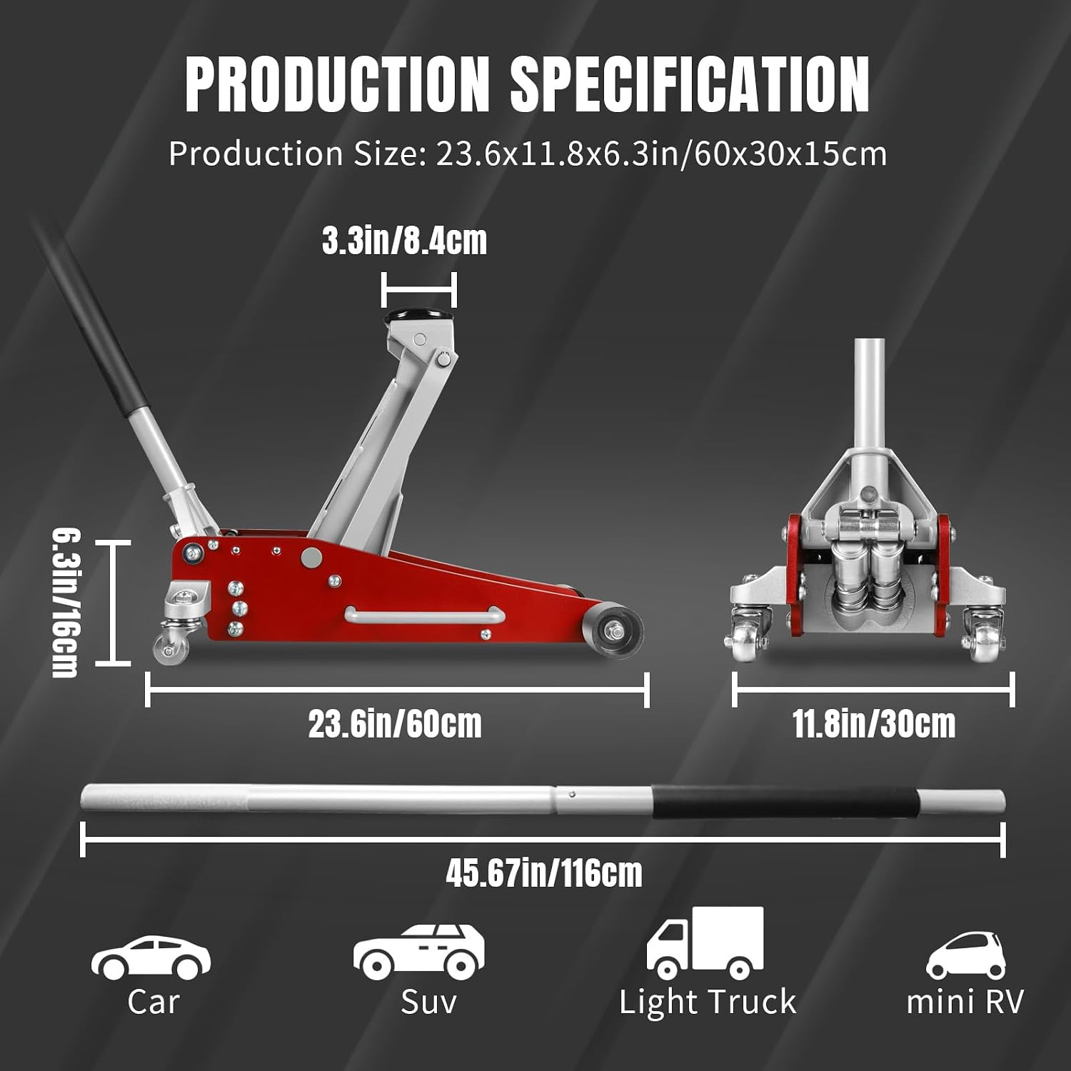 3 Ton Low Profile, Aluminum and Steel Racing Floor Jack with Dual Pistons Quick Lift Pump for Sport Utility Vehicle