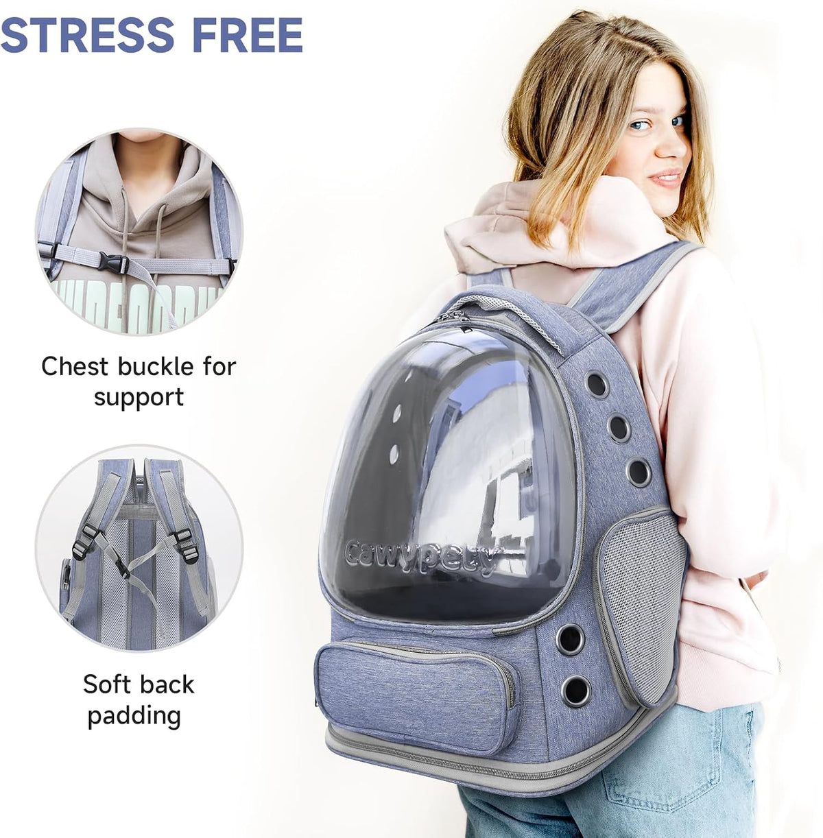 Cat Backpack Carrier Large Space Bubble Backpack up to 12lbs Blue