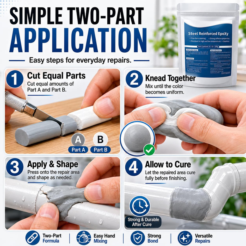 Steel Reinforced Epoxy Putty, 3.53 oz, 2-Part Moldable Repair Compound