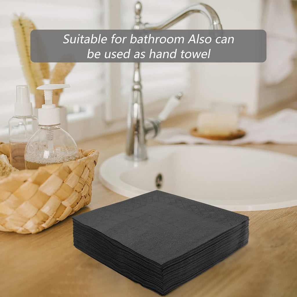300 Count Black Beverage Napkins,Disposable Black Cocktail Paper Napkins