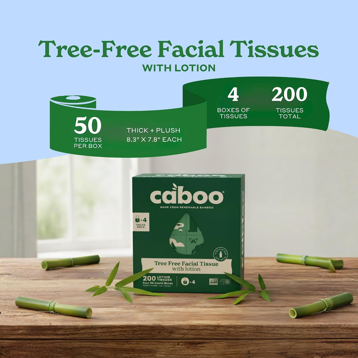 Tree Free Facial Tissues with Lotion, 50 Tissues Per Box, 4 Pack