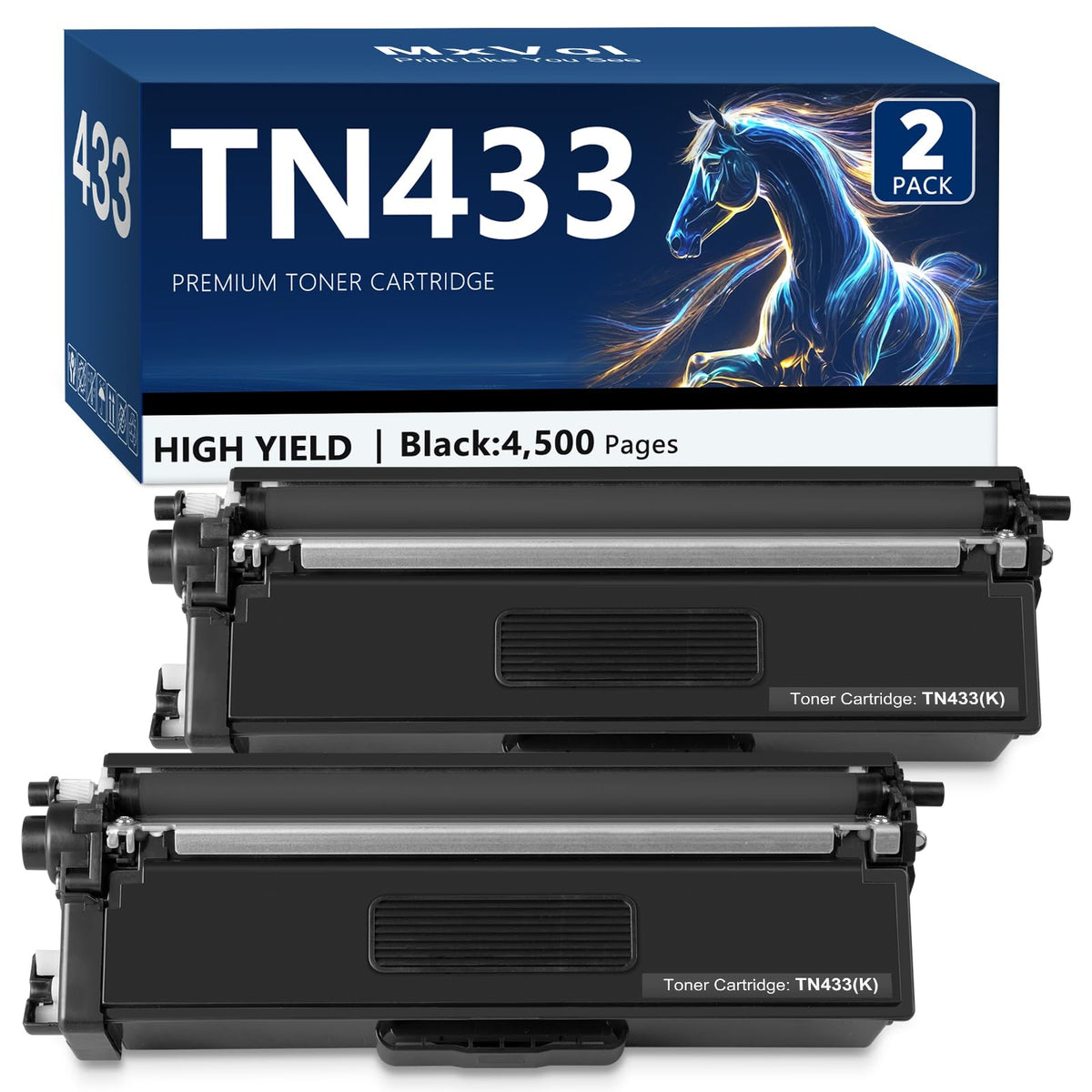 TN433 Black Toner Cartridge Replacement for Brother TN433BK TN431BK 2-Pack