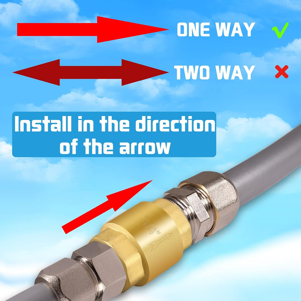 2PCS 3/4 NPT Thread Spring Check Valve, Brass Non Return One Way Horizontal Vertical Inline Water Check Valve for Well, Pump, Tank, Backflow Prevention