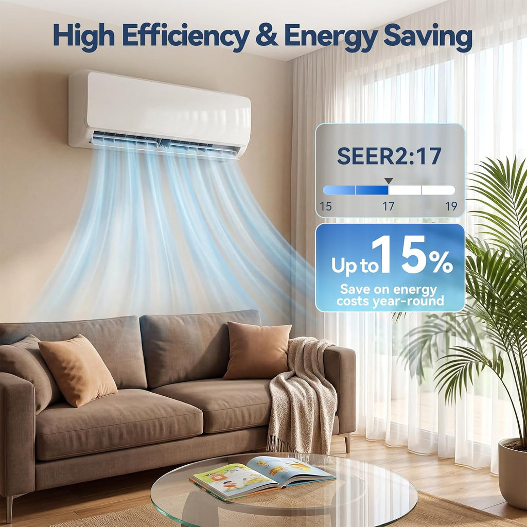 12,000 BTU Mini Split AC/Heating System, 115V Inverter Ductless Air Conditioner with Heat Pump, Cools up to 750 Sq.