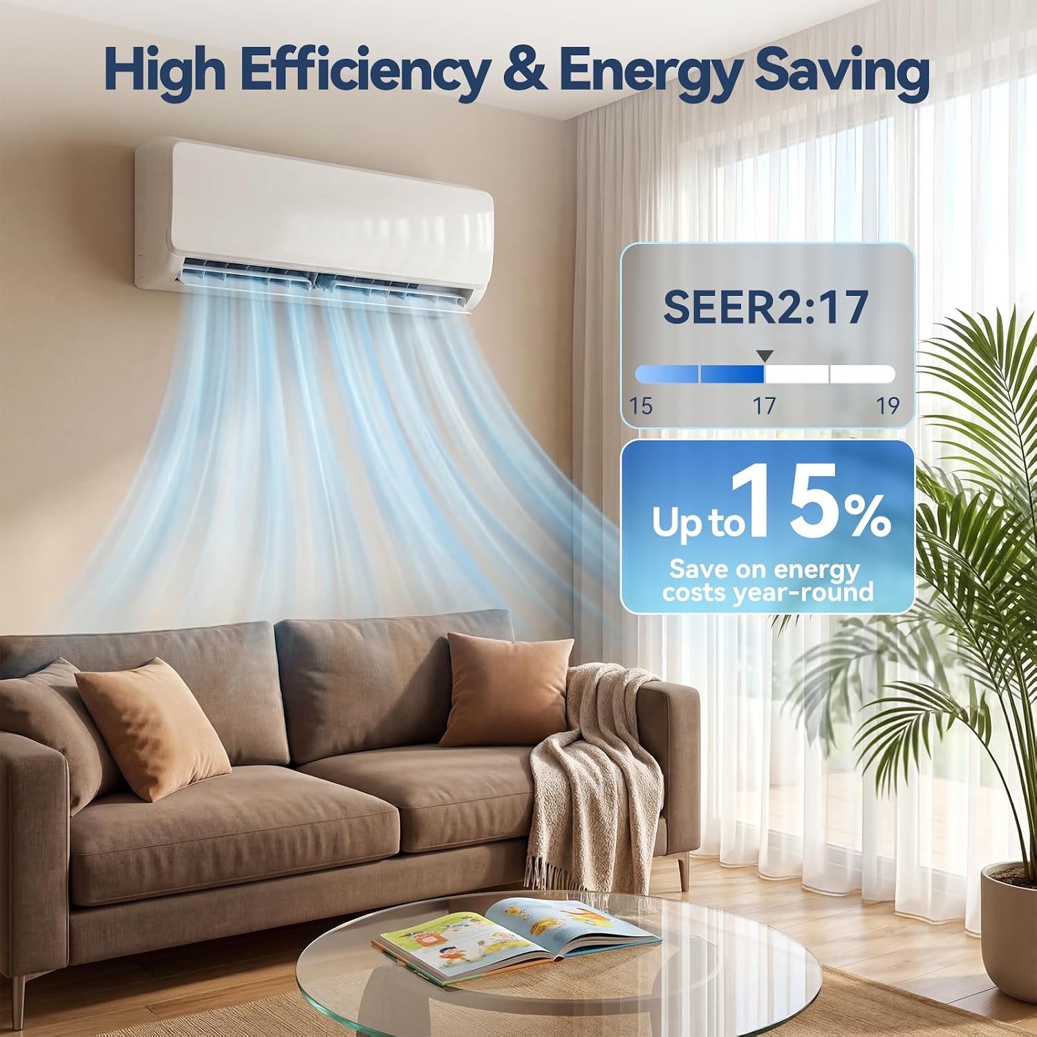 12,000 BTU Mini Split AC/Heating System, 115V Inverter Ductless Air Conditioner with Heat Pump, Cools up to 750 Sq.