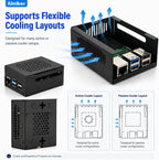 iUniker Metal Case Compatible with Raspberry Pi 5, Aluminum Pi 5 Case with Space for Active Cooler, M.2 NVMe HAT & POE HAT, GPIO Side Access, Vented Enclosure (Only Include Case)