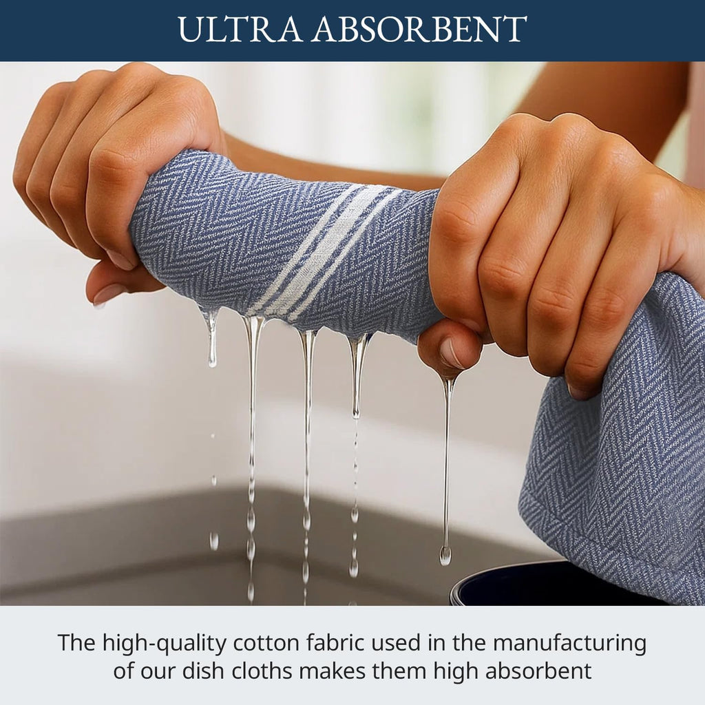 Kitchen Towels Set - 100% Pure Cotton Dish Towels for Kitchen, Super Absorbent Kitchen Hand Towel, Blue Tea Towels