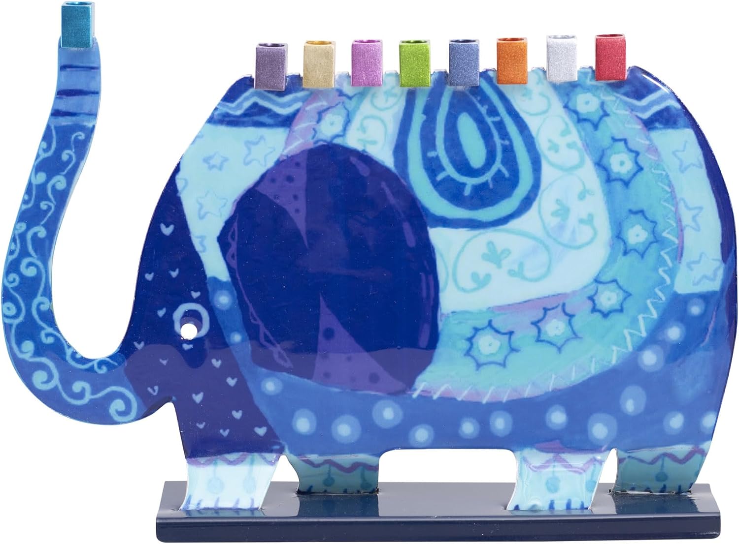 Yair Emanuel Hanukkah Menorah Elephant Shape 11.2 x 8 Inches - Standared Hannuah Candles - Colorful Chanukiah Hand