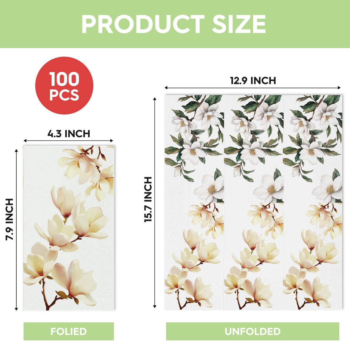 100Pcs Paper Napkins, Magnolia Grandiflora