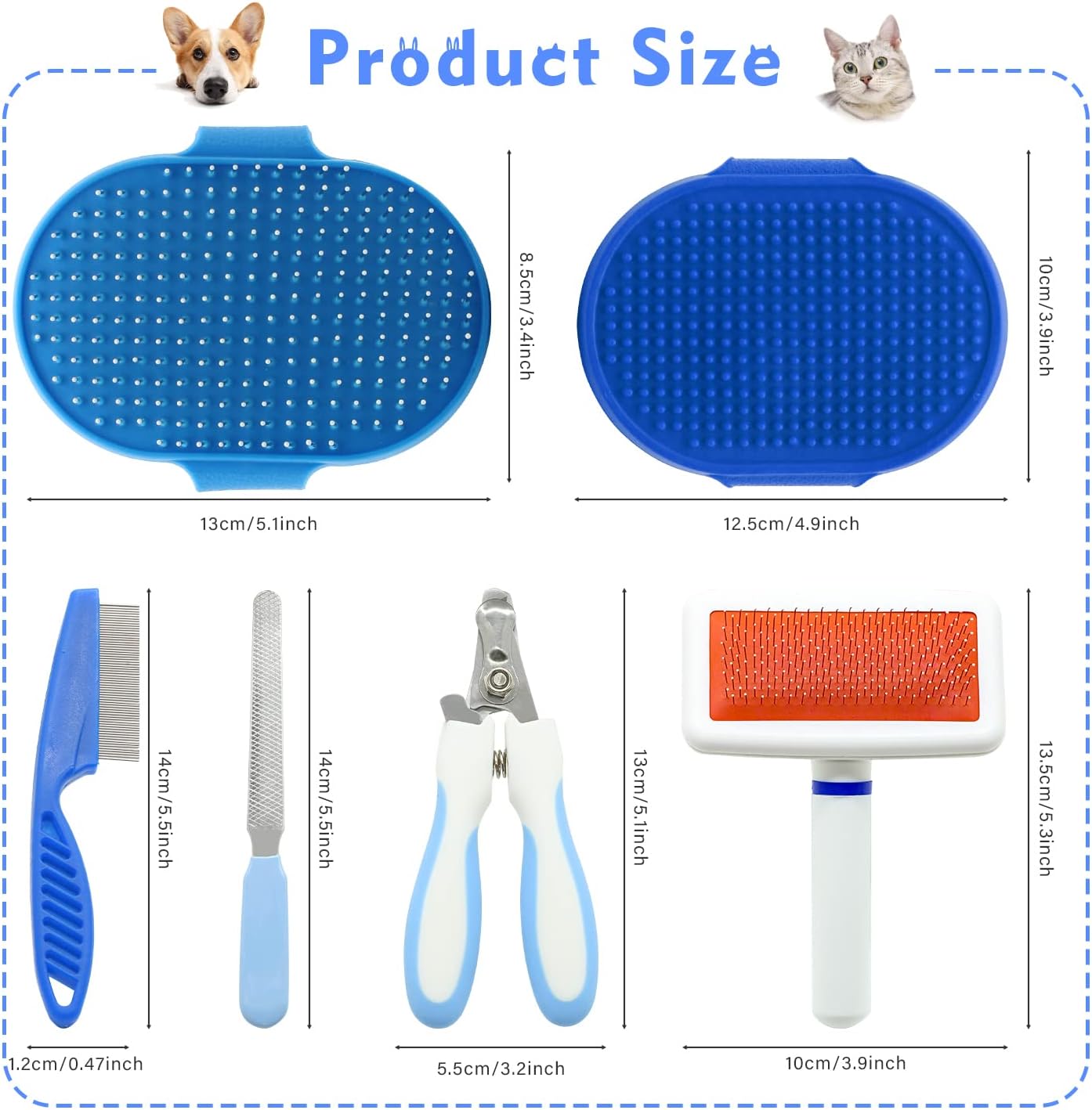 Pet Grooming Kit with Slicker Brush Bath Massage Glove Brush Pet Shedding Comb Nail Clipper Trimmer 6 Piece Set for
