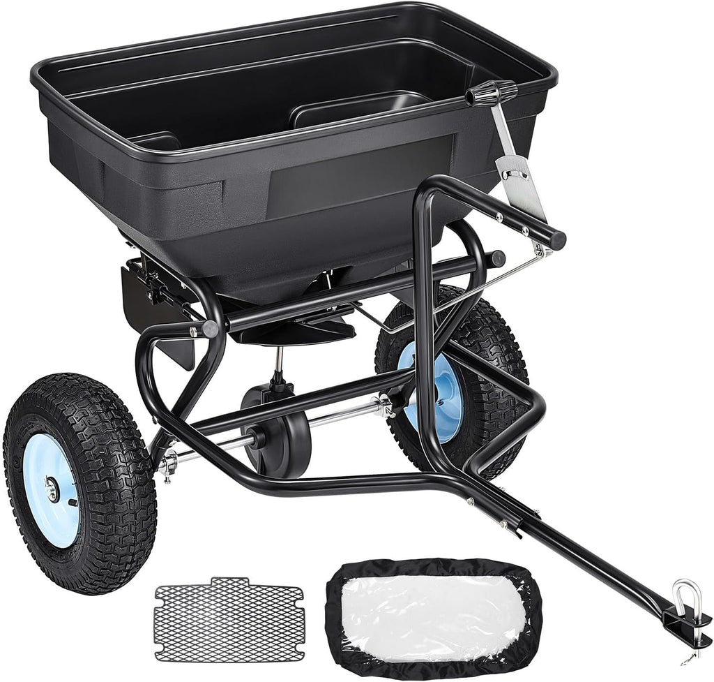 Tow Behind Broadcast Spreader, 130LBS Capacity, Tow/Push Garden Spreader with 13 in Tires, 30 Adjustable Setting &