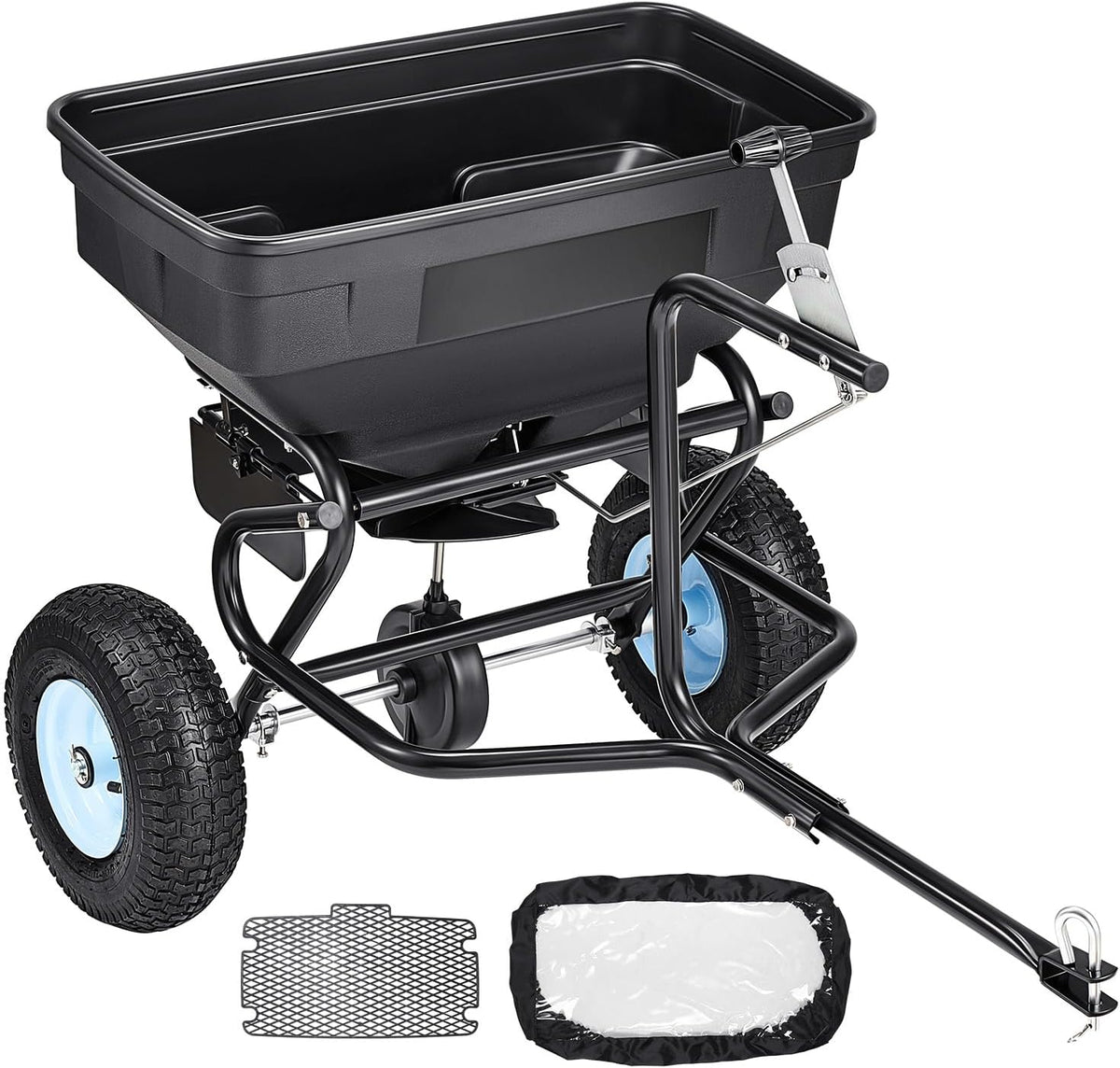 Tow Behind Broadcast Spreader, 130LBS Capacity, Tow/Push Garden Spreader with 13 in Tires, 30 Adjustable Setting &