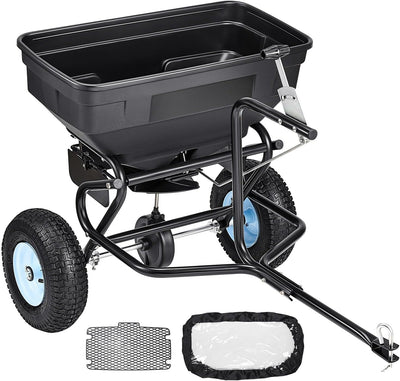 Tow Behind Broadcast Spreader, 130LBS Capacity, Tow/Push Garden Spreader with 13 in Tires, 30 Adjustable Setting &