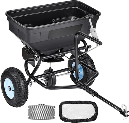 Tow Behind Broadcast Spreader, 130LBS Capacity, Tow/Push Garden Spreader with 13 in Tires, 30 Adjustable Setting &