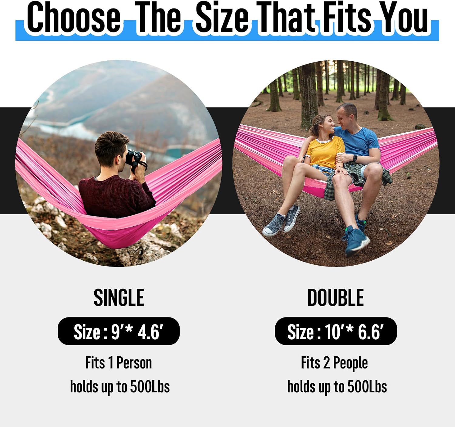 Camping Hammock Double & Single Portable Hammock with Tree Straps, Lightweight Nylon Parachute Hammocks Camping
