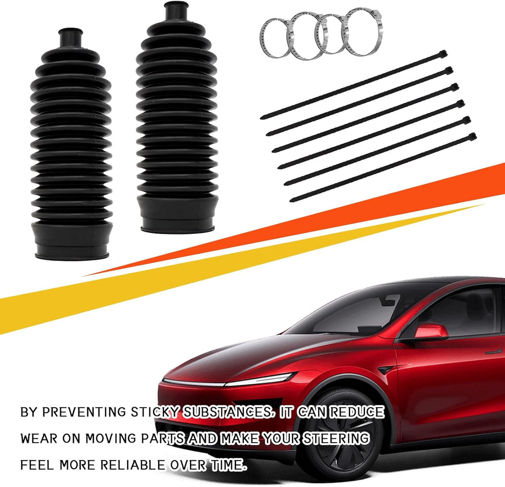 2PCS Thickened Silicone Inner Tie Rod Boot Kit, Silicone Rack and Pinion Boot with Bellow Cable Ties & Clamps, Universal Dustproof & Waterproof Steering System Protection Accessories