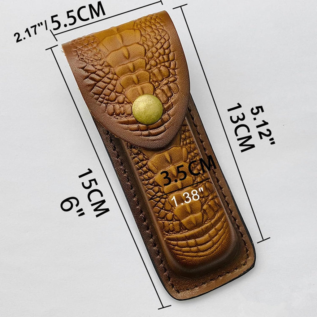 Cow Leather Knife Sheath for Folding Pocket Knife (LxW) 5.12x1.38 Waist Belt Case Metal Snap Outdoor EDC Hunting Gift