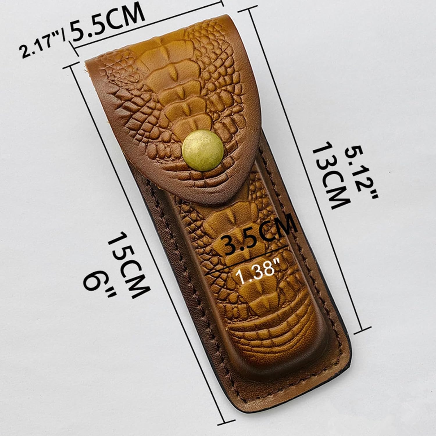 Cow Leather Knife Sheath for Folding Pocket Knife (LxW) 5.12x1.38 Waist Belt Case Metal Snap Outdoor EDC Hunting Gift
