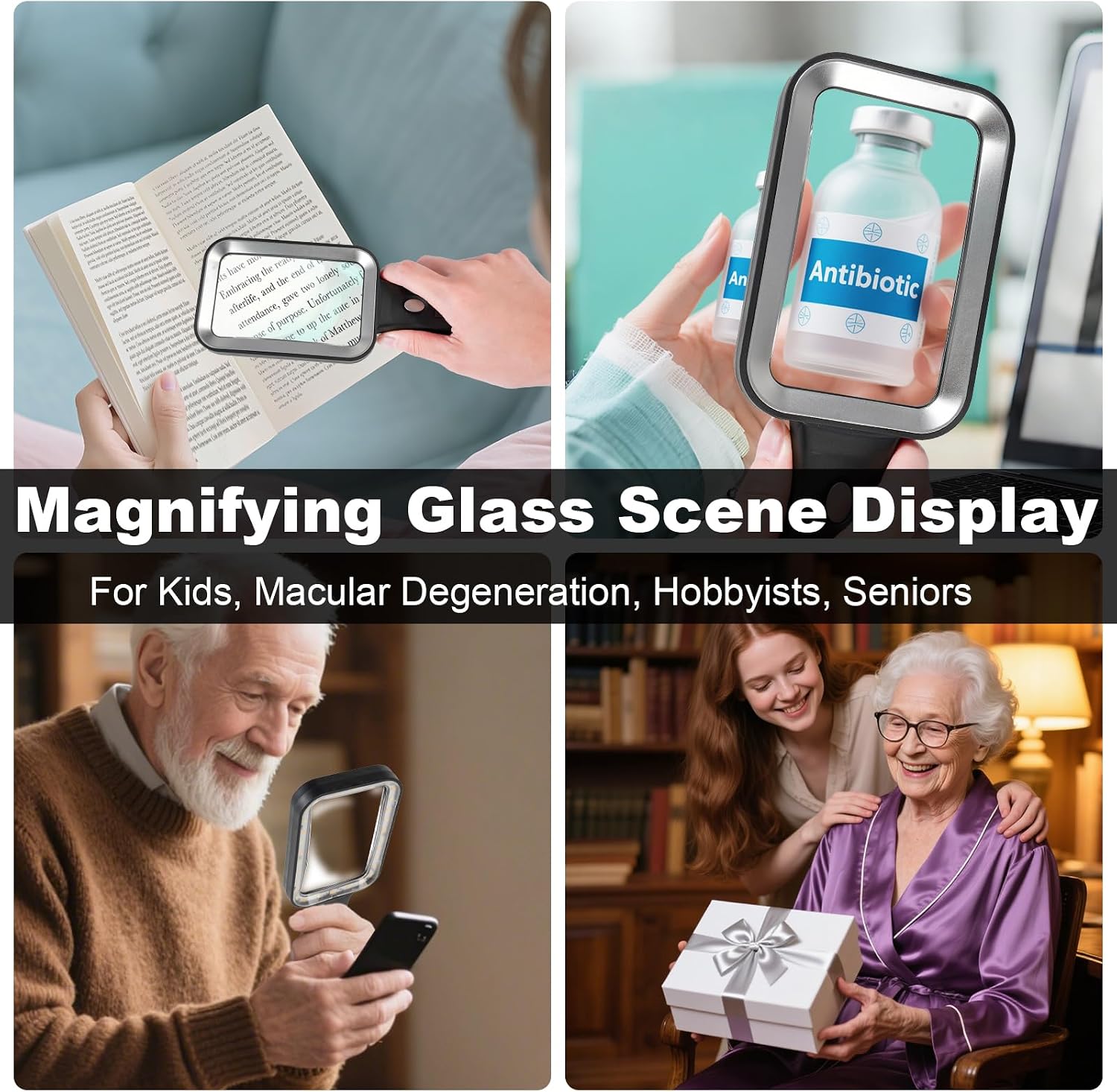 10X Magnifying Glass with Light, Rechargeable Magnifier with 3 Color Modes, Lighted Magnifying Glass Handheld for