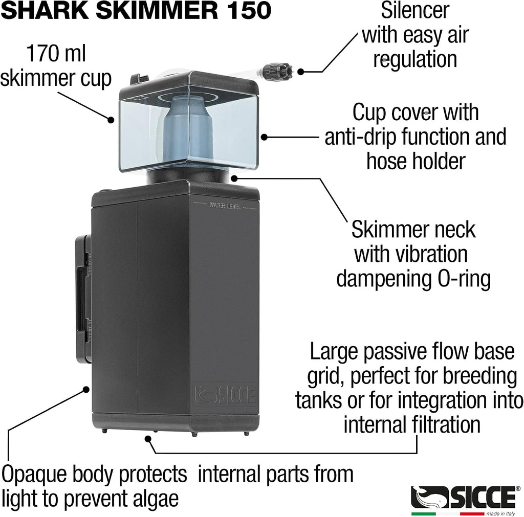 Shark Nano Protein Skimmer 150 up to 40 Gallon Saltwater Aquariums | Ultra Quiet Pump, Adjustable, Compact, Small