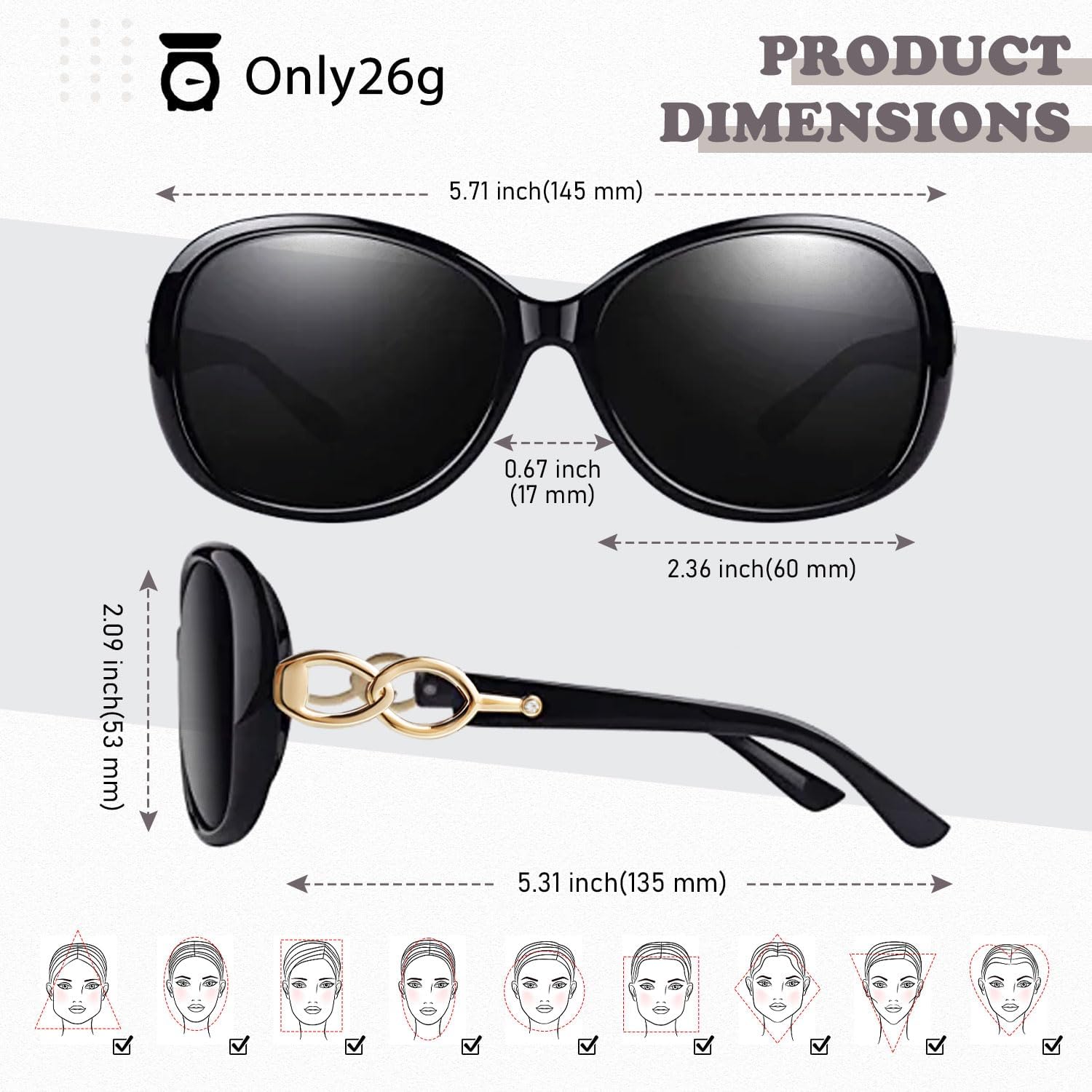 Sunglasses Womens Polarized, Trendy Oversized Big UV400 Sun Glasses | Anti Glare,Vintage Butterfly Design,Lightweight