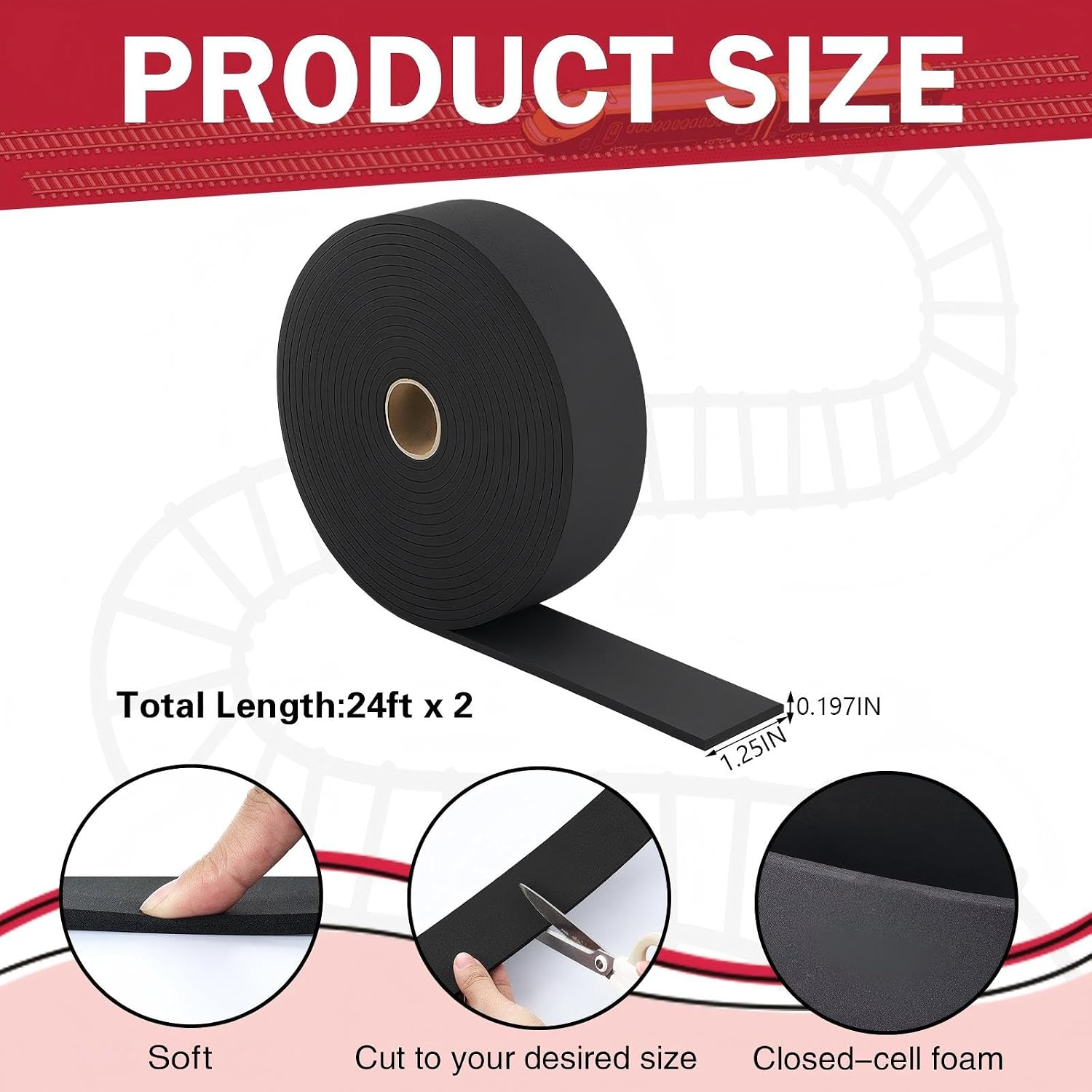 2 Roll N Scale Track 24ft Model Train Foam Roadbed Shock Absorption | Eva Roadbed Base for O N Ho Scale Track