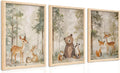 Woodland Animals Nursery Decor Framed Canvas Wall Art, 12x16 In 3pc | Cute Bear Fox Deer, Neutral Forest Animals