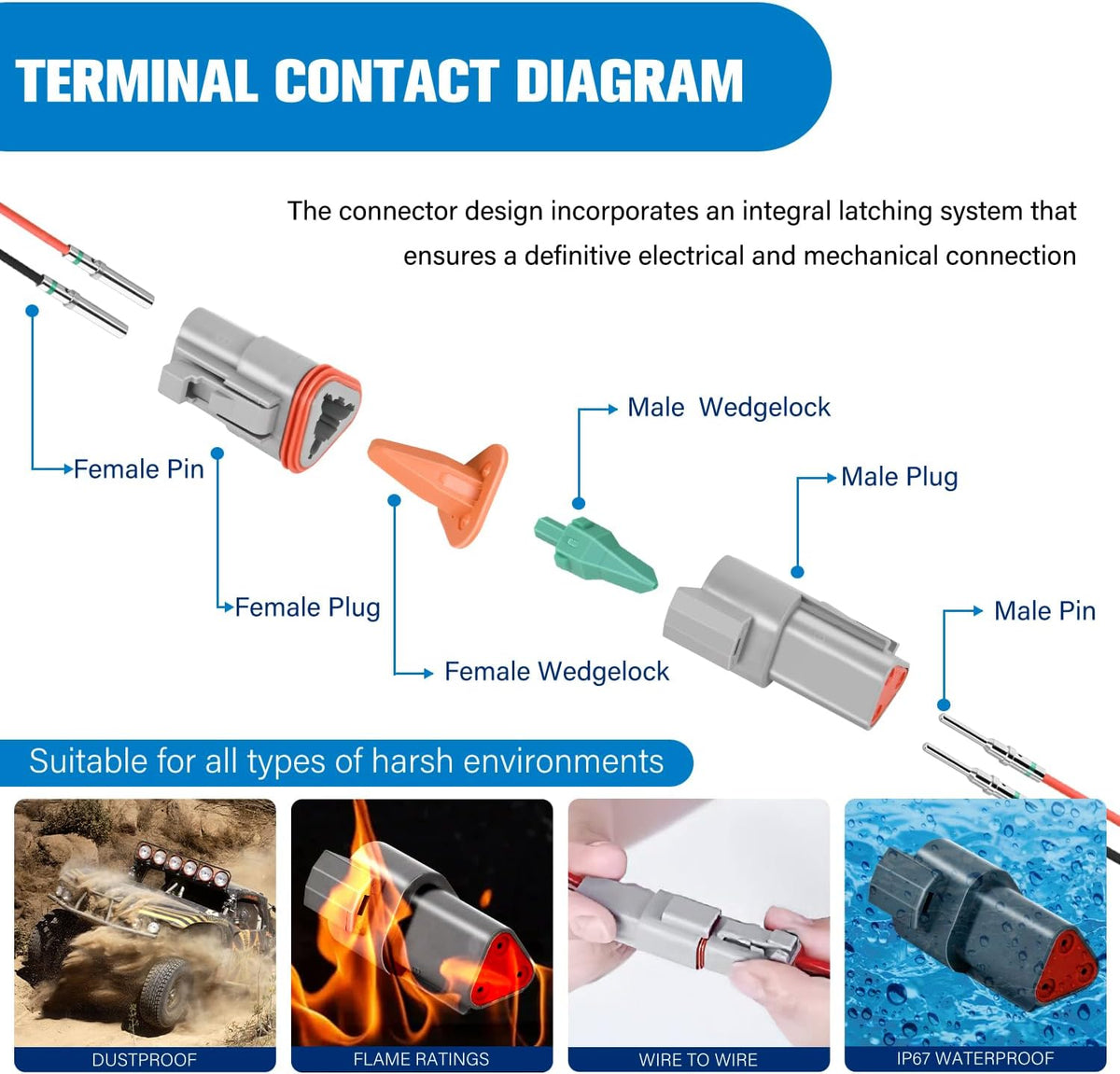 Nilight 3 PIN DT Connector Kit 3 Sets Size 16 Solid Contacts