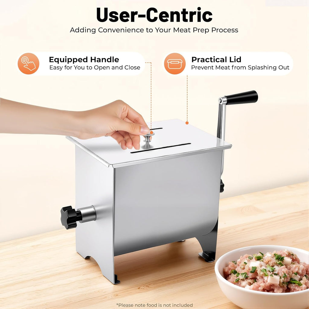20lbs/10L Manual Meat Mixer, Stainless Steel Meat Mixers Sausage Mixer Machine Meat Processing Equipment