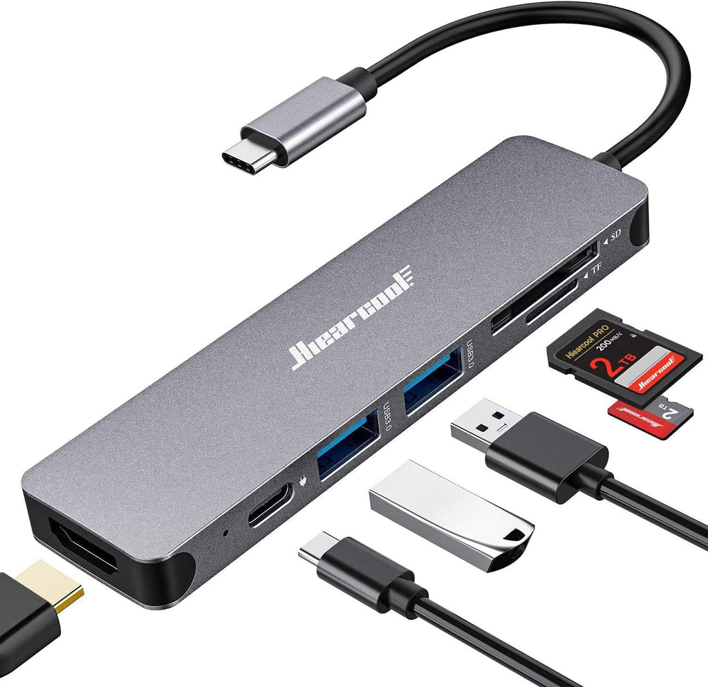 USB C Hub for MacBook – 7-in-1 USBC Adapter with 4K HDMI, 100W PD, USB 3.0 5Gbps Ports, SD/TF Card Reader – USB-C