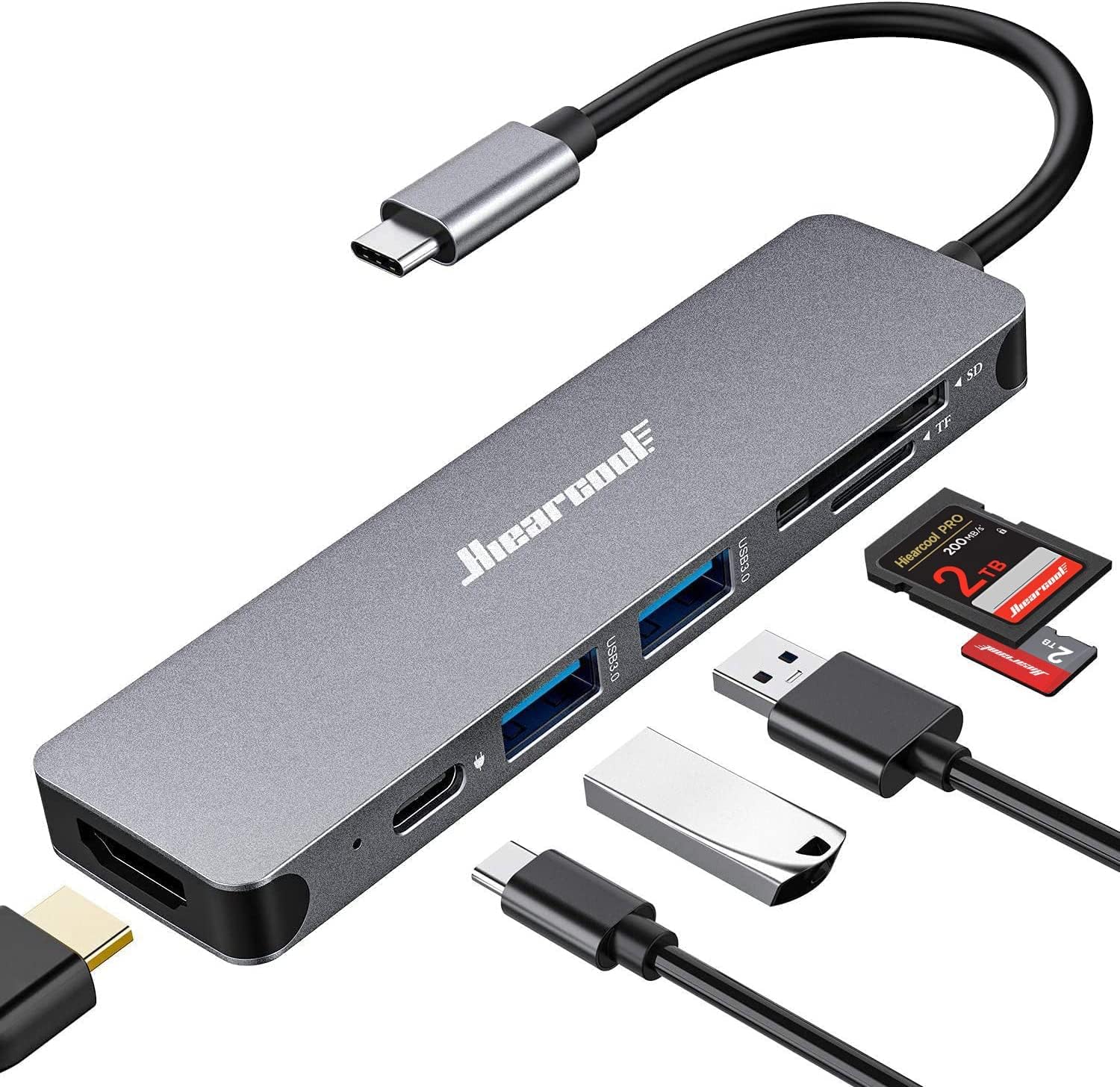 USB C Hub for MacBook – 7-in-1 USBC Adapter with 4K HDMI, 100W PD, USB 3.0 5Gbps Ports, SD/TF Card Reader – USB-C