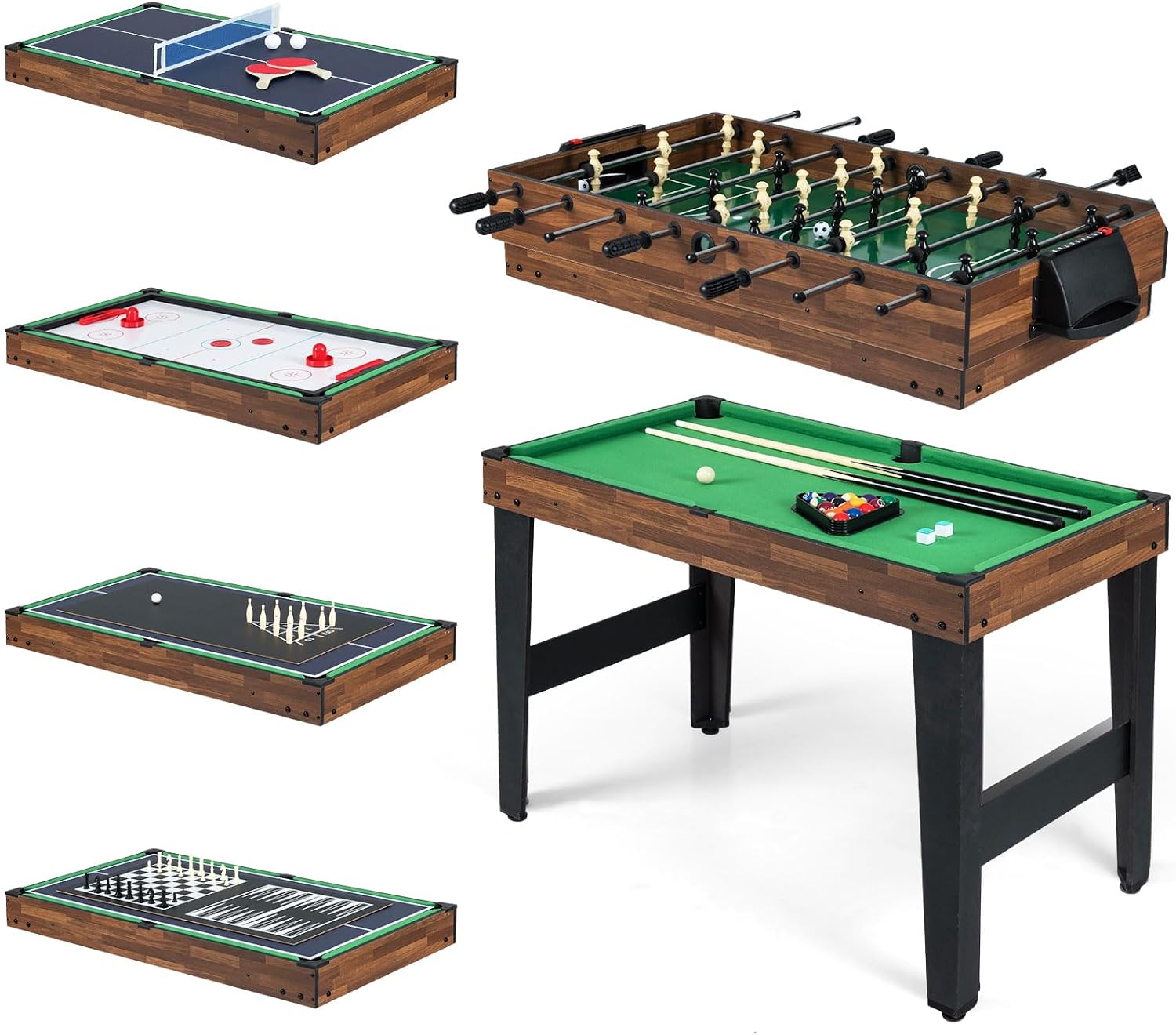 Multi Game Table, 10 in 1 Combo Game Table w/Foosball Table, Hockey, Pool Table, Ping Pong, Shuffleboard, Bowling & 4