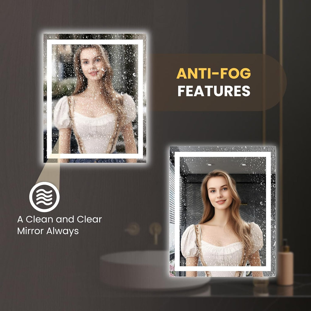 20"X28" LED Bathroom Mirror with Lights | Anti-Fog, Dimmable, 3 Color Temperature, Backlit + Front Lit, Memory