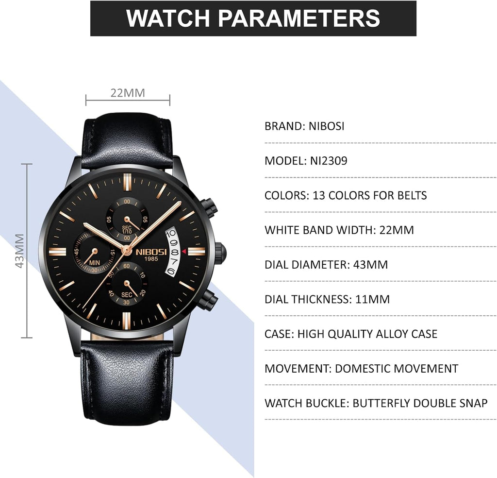 Men's Watch Analog Chronograph for Business, Sports & Daily Use | Quartz Watch Waterproof, Luminous, Date Fashionable