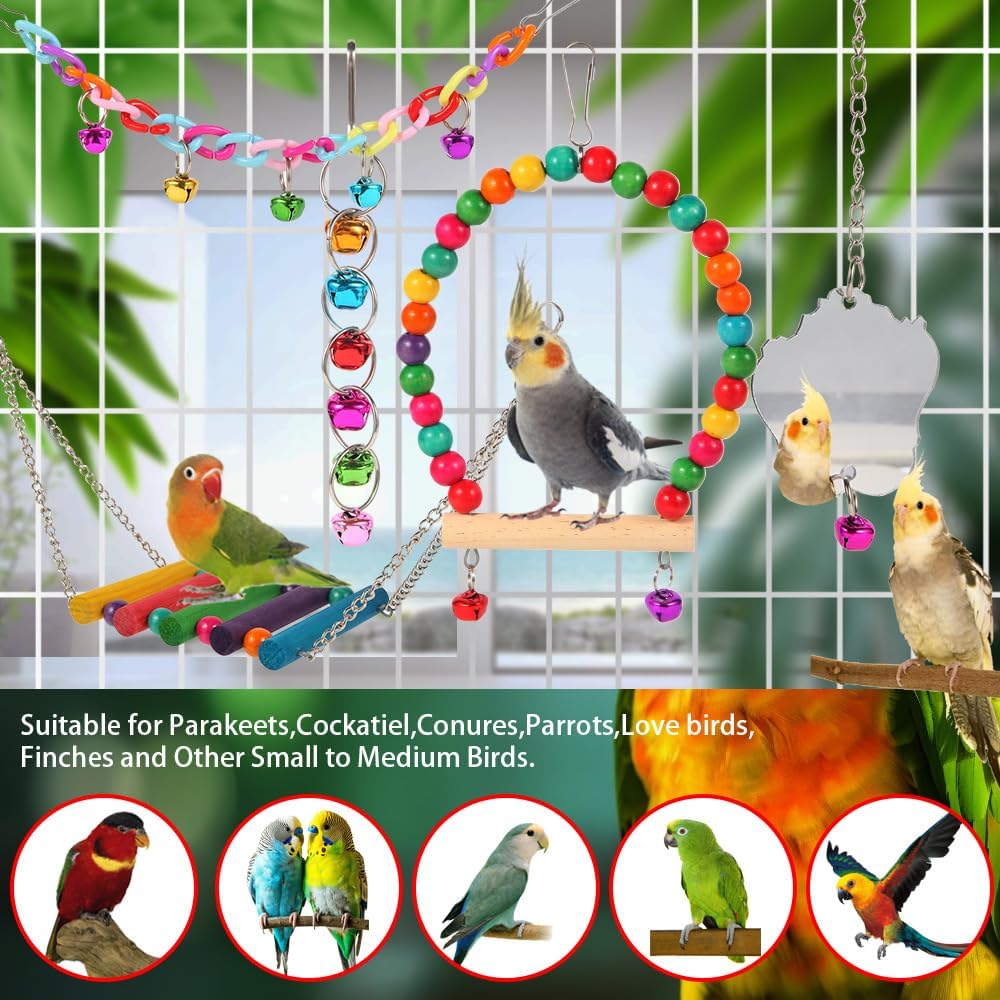 Bird Toys for Parakeets, Parrots, Conures, Cockatiels, Love Birds, Finches, Mynah, Budgerigar - 9Pcs Wooden Ladder