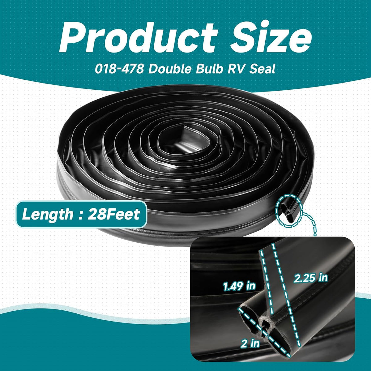 018-478 RV Double Bulb Slide Out Seal 2″ x 2.25″ x 28 Feet