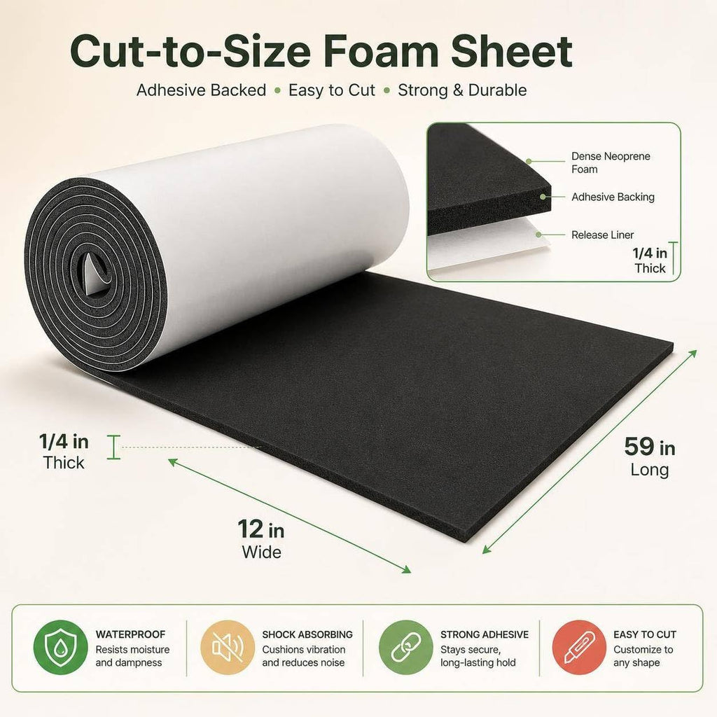 Sponge Neoprene Foam Sheet with Adhesive 1/4''T x 12''W x 59''L