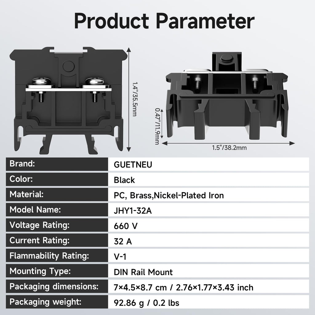 GUETNEU 5Pcs JHY1 DIN Rail Terminal Blocks, 660V 32A, 6mm²