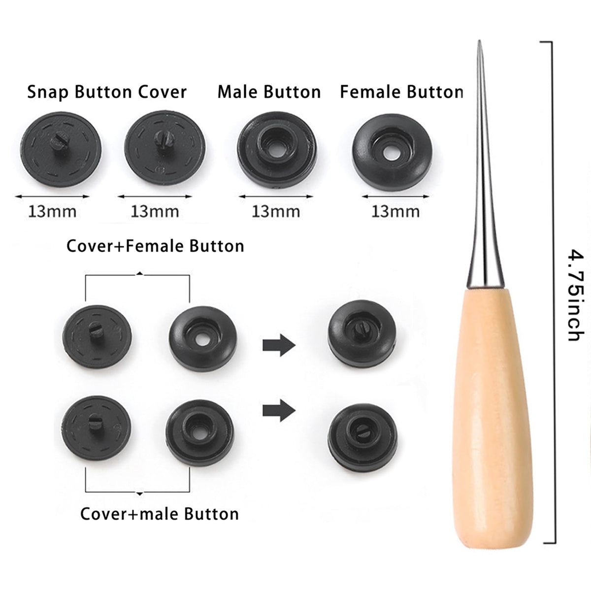 120 Sets Plastic Snap Buttons, No Sew Buttons