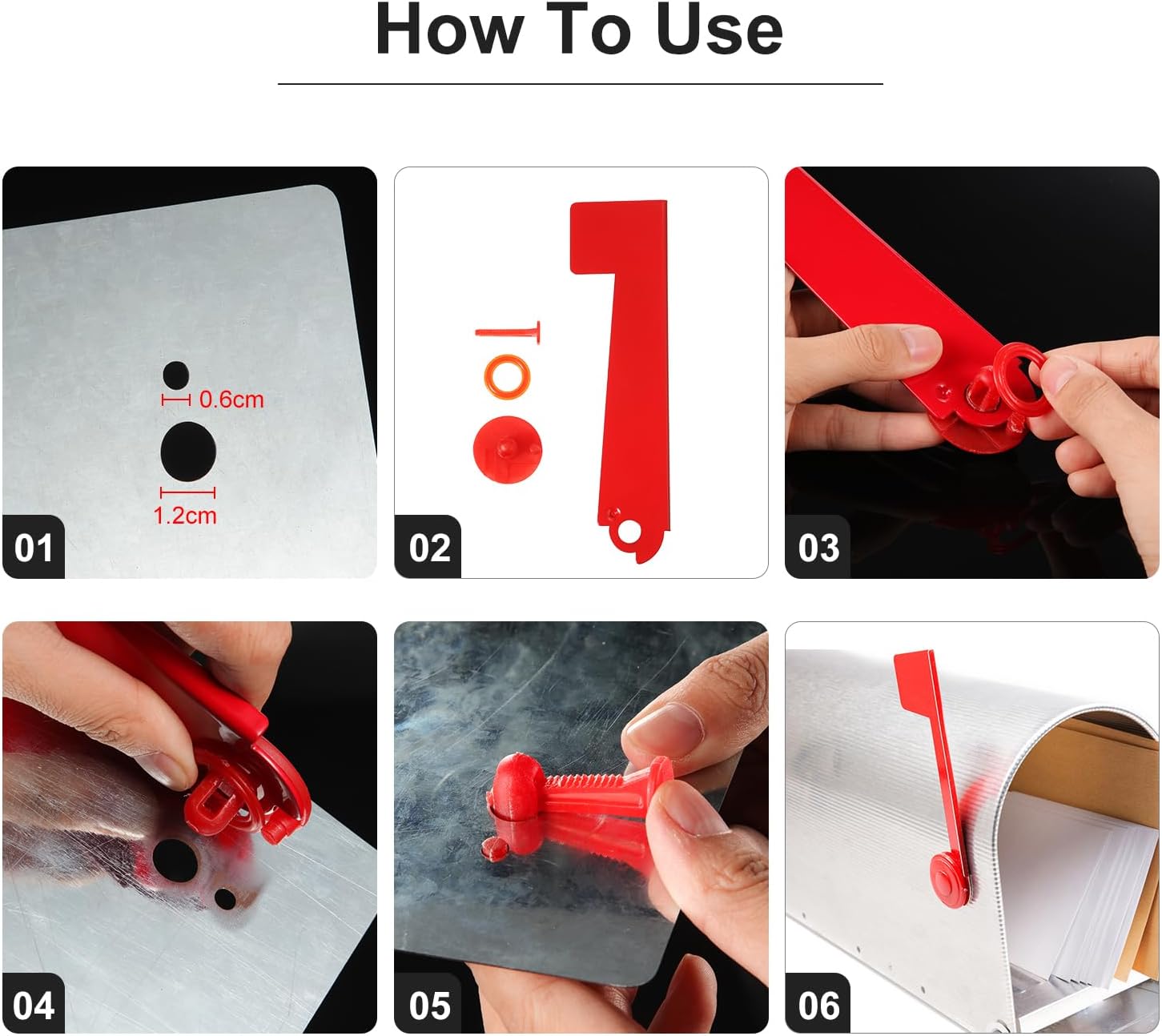 Mailbox Replacement Flag Kit - Stainless Steel Red Flag with Self Stick Mailbox Number Stickers Sheet (Black