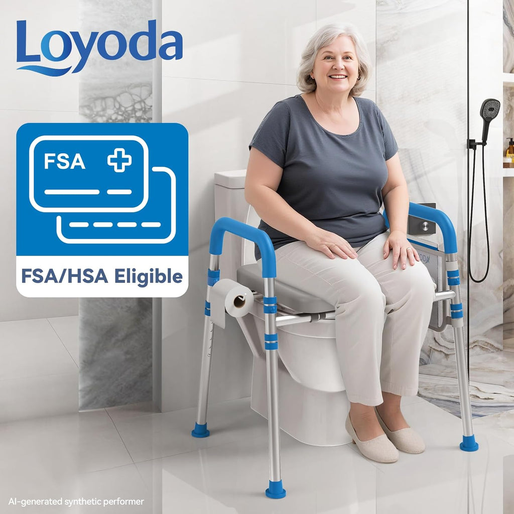 Raised Toilet Seat with Handles, Padded Toilet Seat Risers for Seniors, Adjustable Height & Width Toilet Riser