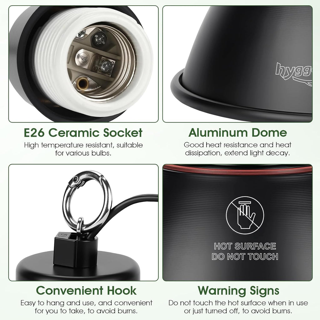 Reptile Heat Lamp Reptile Light Fixture 2Inch Shallow Dome with Dimmer and Cycle Timer, Max 100W, 2 Pack Heat Lamps