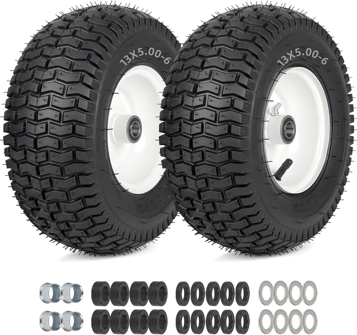 13x5.00-6 Rubber Lawn Mower Tire and Wheel, 2 Pcs Replacement 13x5-6nhs Riding Mowers Lawn Pneumatic Tire with