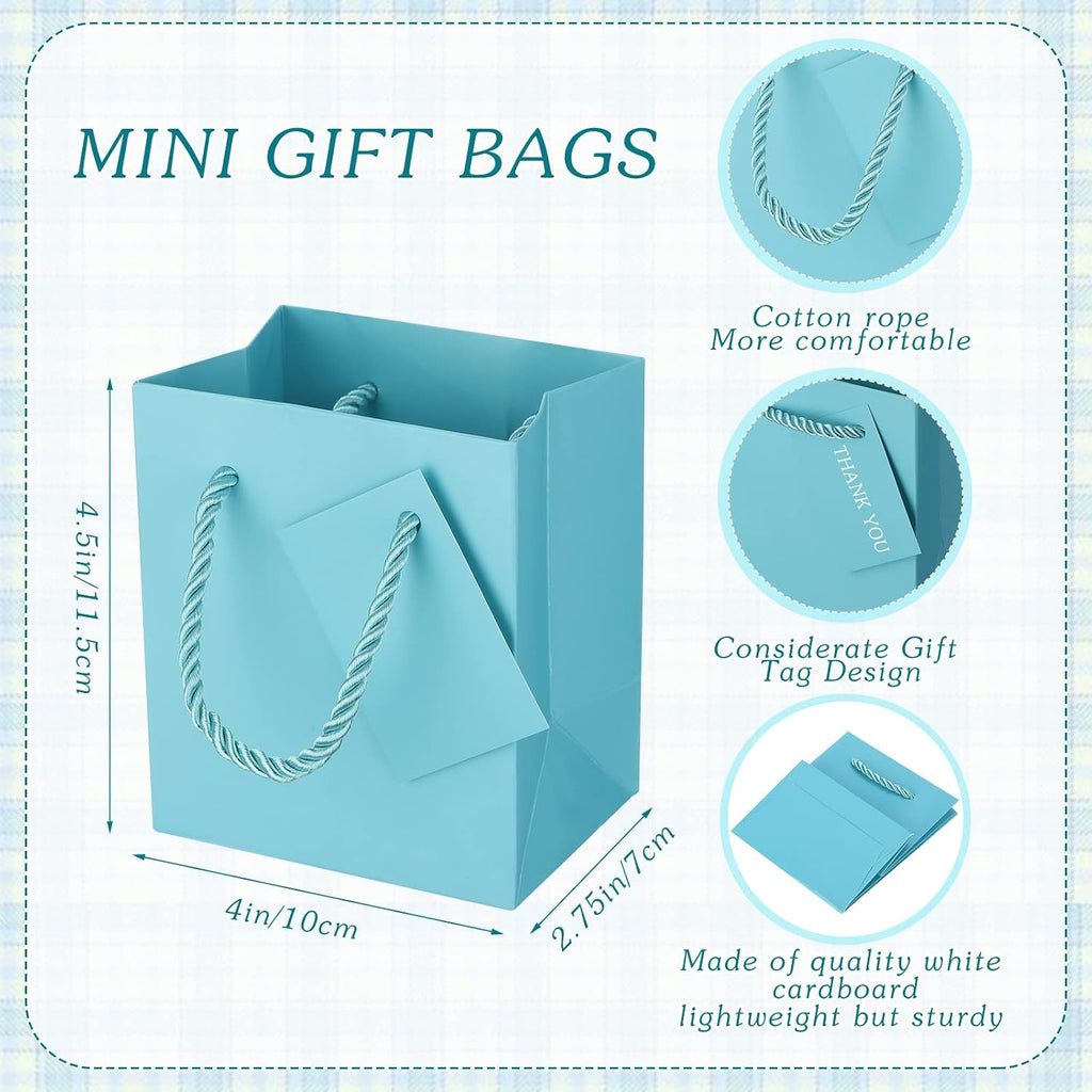 50 Pack Mini Gift Bags Bulk with Handles and Tags,Peacock Blue