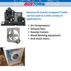 BESTORQ B148 V-Belt, Classic Wrapped Rubber X3 V-Belt, Black, 151" Outside Circumference x .66" Width x .43" Height, Pack of 4