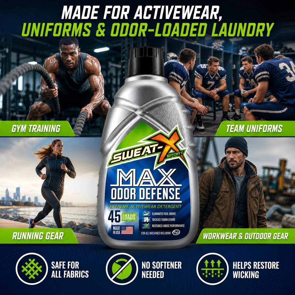 Max Odor Defense Sport Laundry Detergent Liquid, 45 Loads