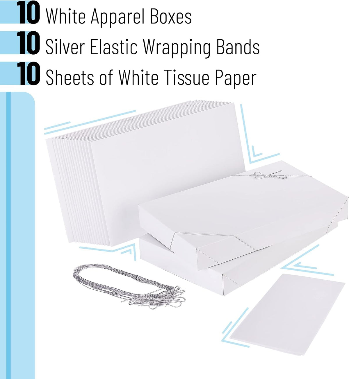 MPFY- White Shirt Gift Wrap Boxes with Tissue Paper and Wrapping Band,10 Pack, White, 15”x9.5"x2", Christmas Gift