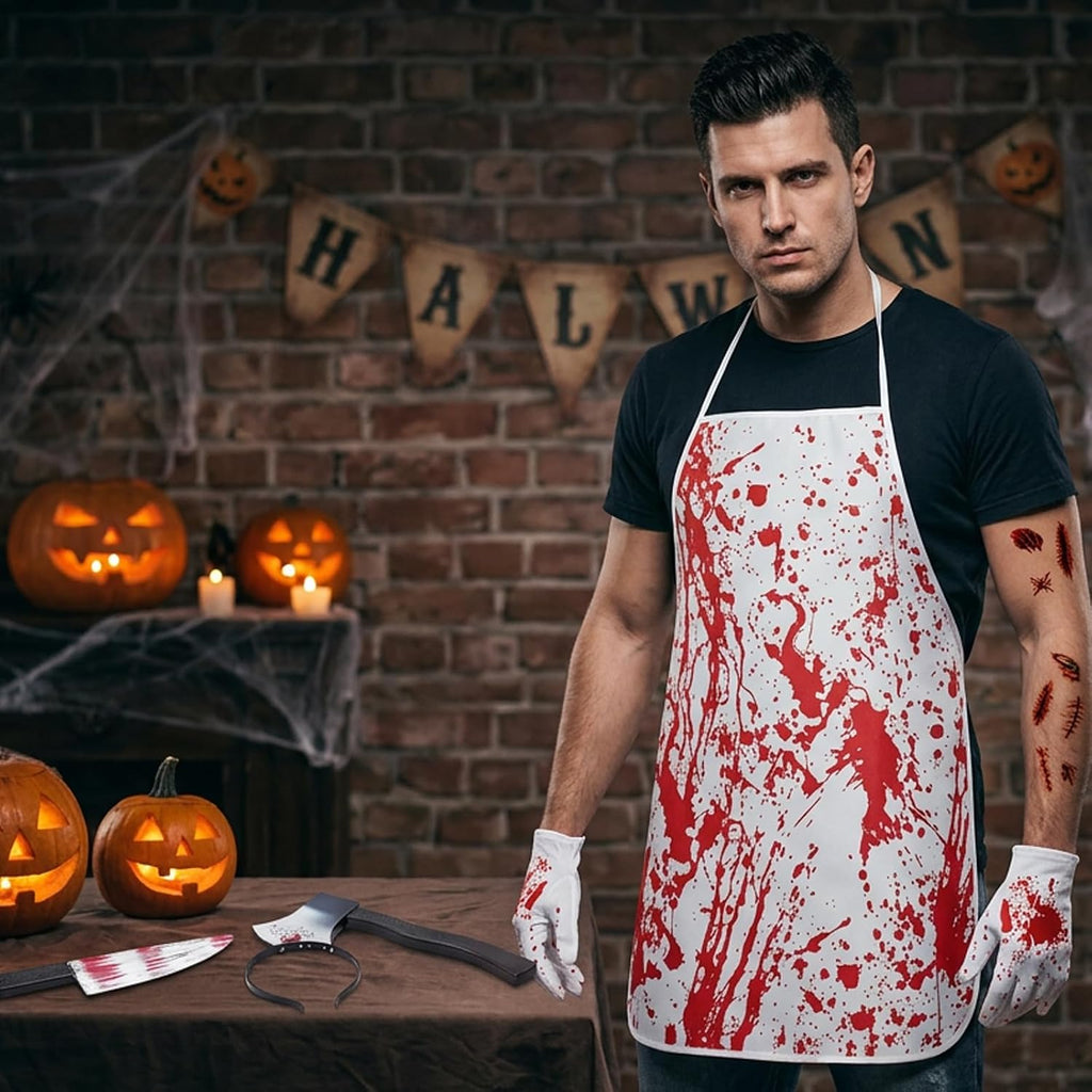 Butcher Costume Set, Scary Halloween Costumes with Apron and Props